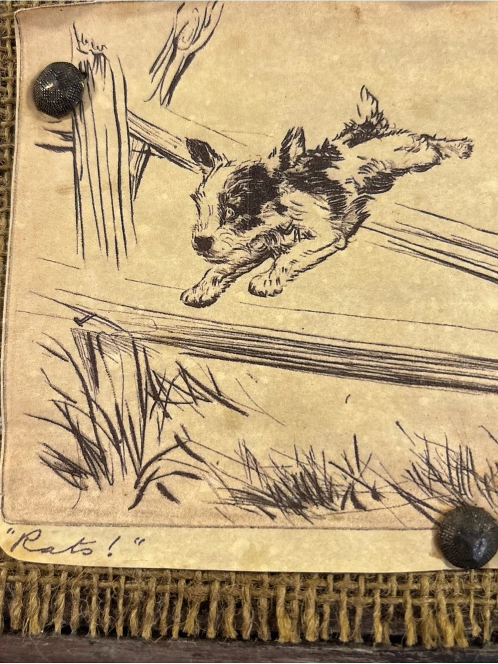Diane Thorne “Rats” Distressed Art - wood stand burlap